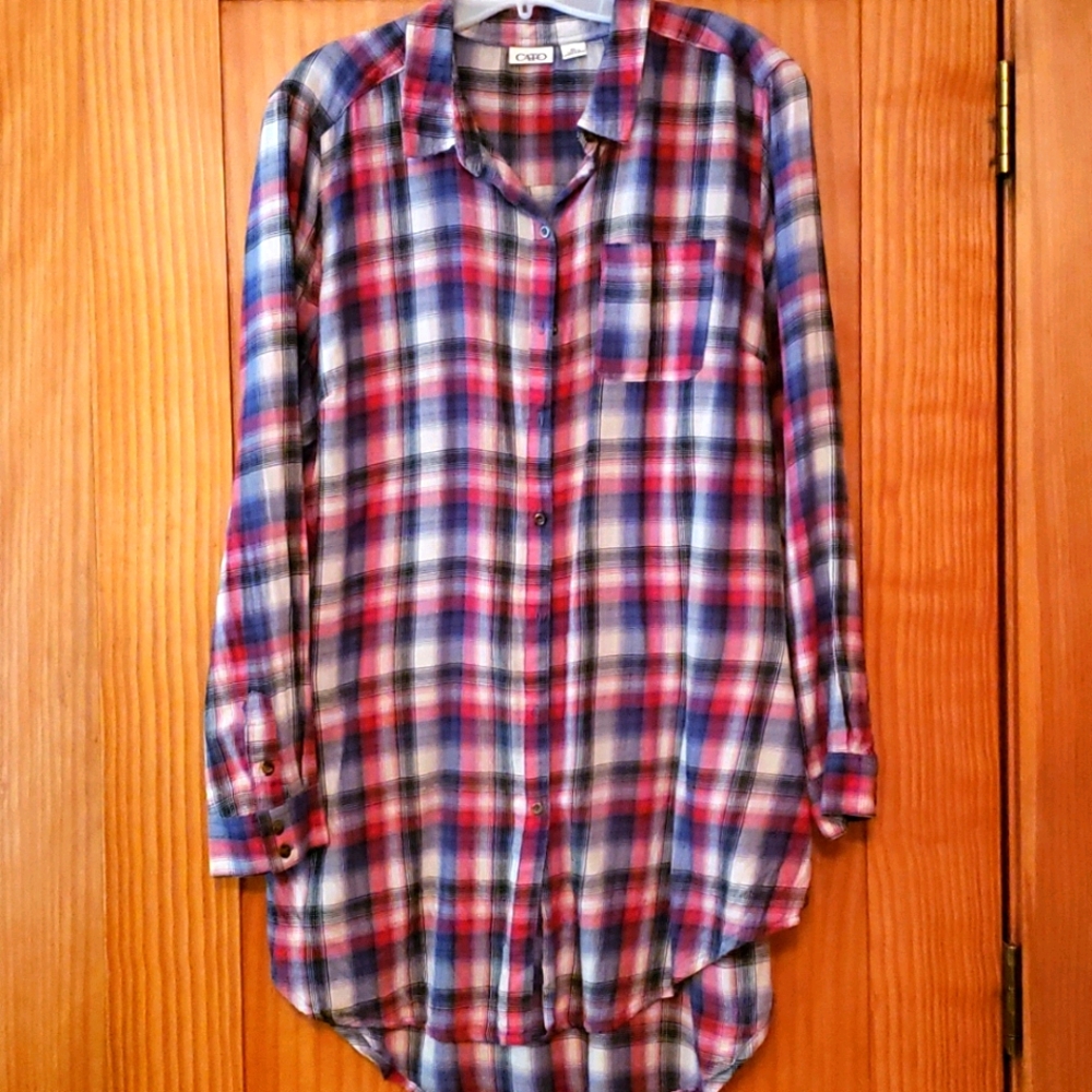 Cato Tunic Red, White, Blue Plaid
